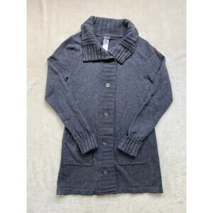 Patagonia Women’s Lambswool Sweater Coat Gray Button Down Long Cardigan Size S‎